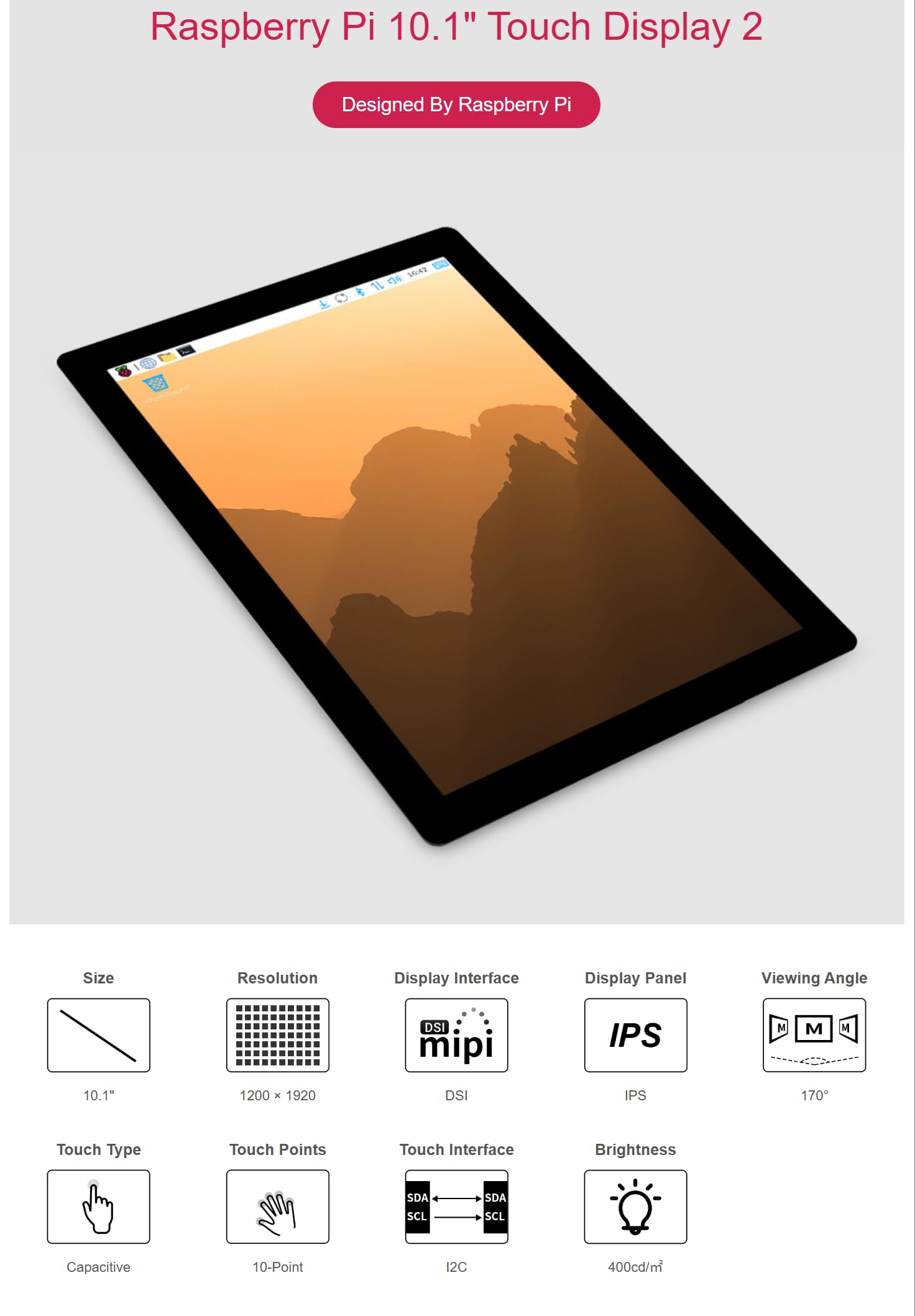 10.1" Capacitive Touch Display, 1200x1920, 10-Point IPS