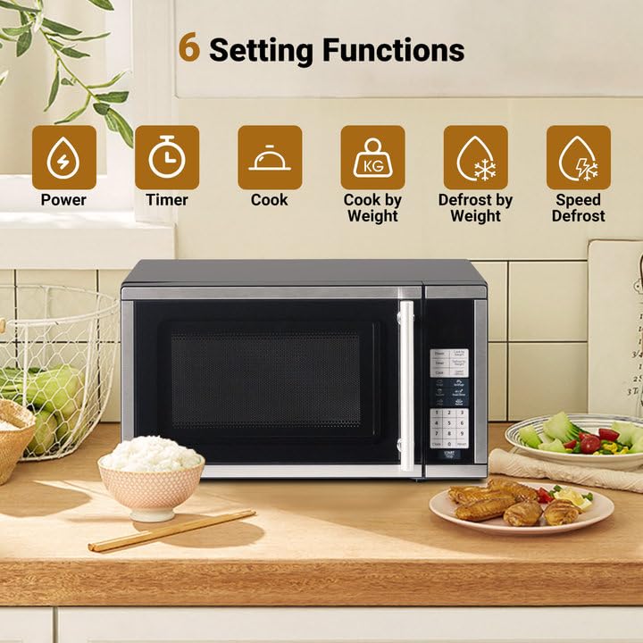 Image of Small Microwave Ovens Countertop 0.7 Cu.Ft, 700W Compact Microwave with 10 power levels, 6 Auto-Cook Programs in Smudge-Proof Stainless Steel, LED Display, Child Lock