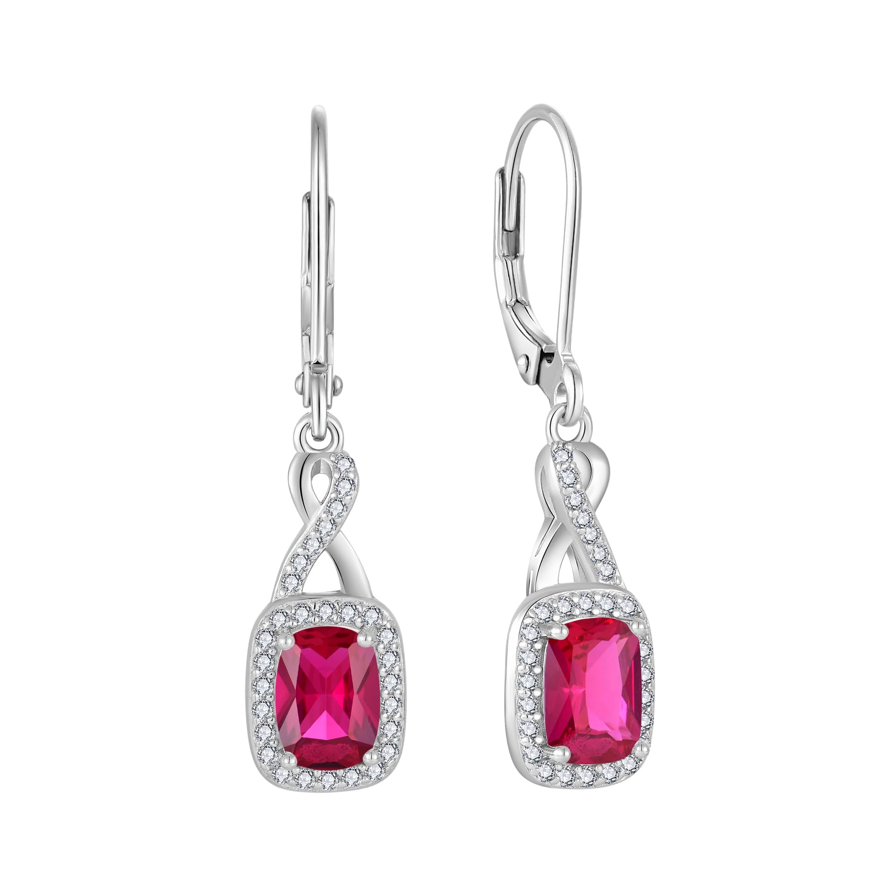 FJ Unendlichkeit Hängend Ohrringe Damen 925 Sterling Silber Prinzessschliff Quadrat Ohrringe Geburtsstein Schmuck Geschenke für Frauen