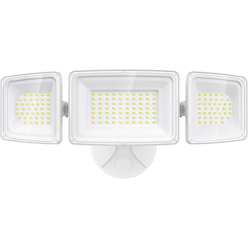 Onforu 100W LED Security Light, 9000LM Outdoor Indoor Flood Lights with 3 Adjustable Heads, IP65 Waterproof LED Exterior Floodlight, 6000K White Wall Mount Security Light for Garden, Garage(White)
