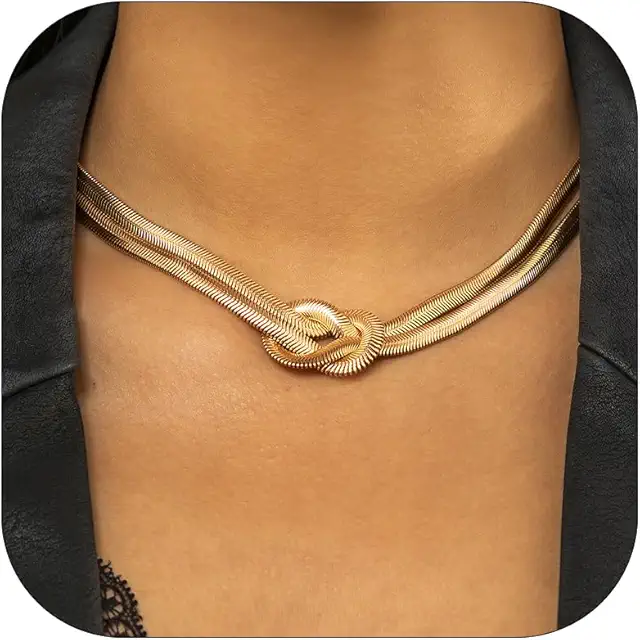 Gold Herringbone Necklace: Twisted Snake Chain Lariat for Women