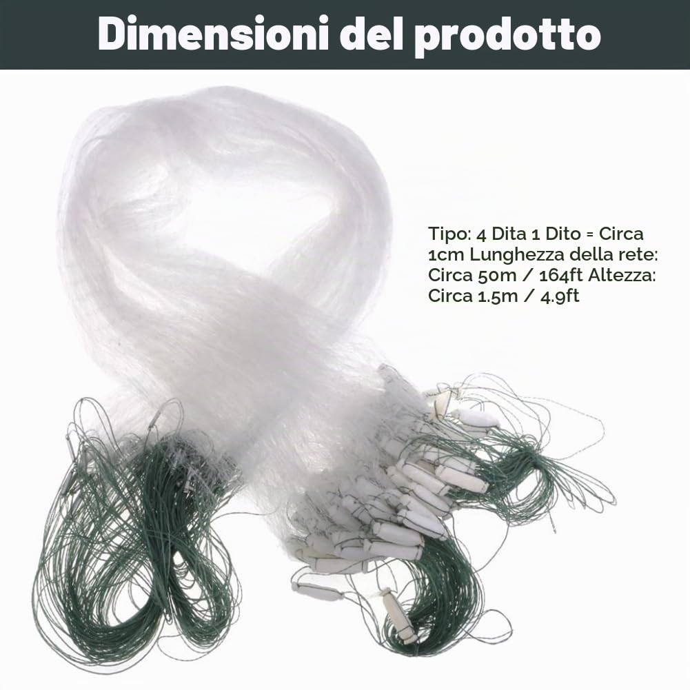 50 m Lunghezza 1,5 m Altezza Tre strati Rete da pesca pesante con galleggiante Accessori per la pesca Rete per lavandino(4 Finger)