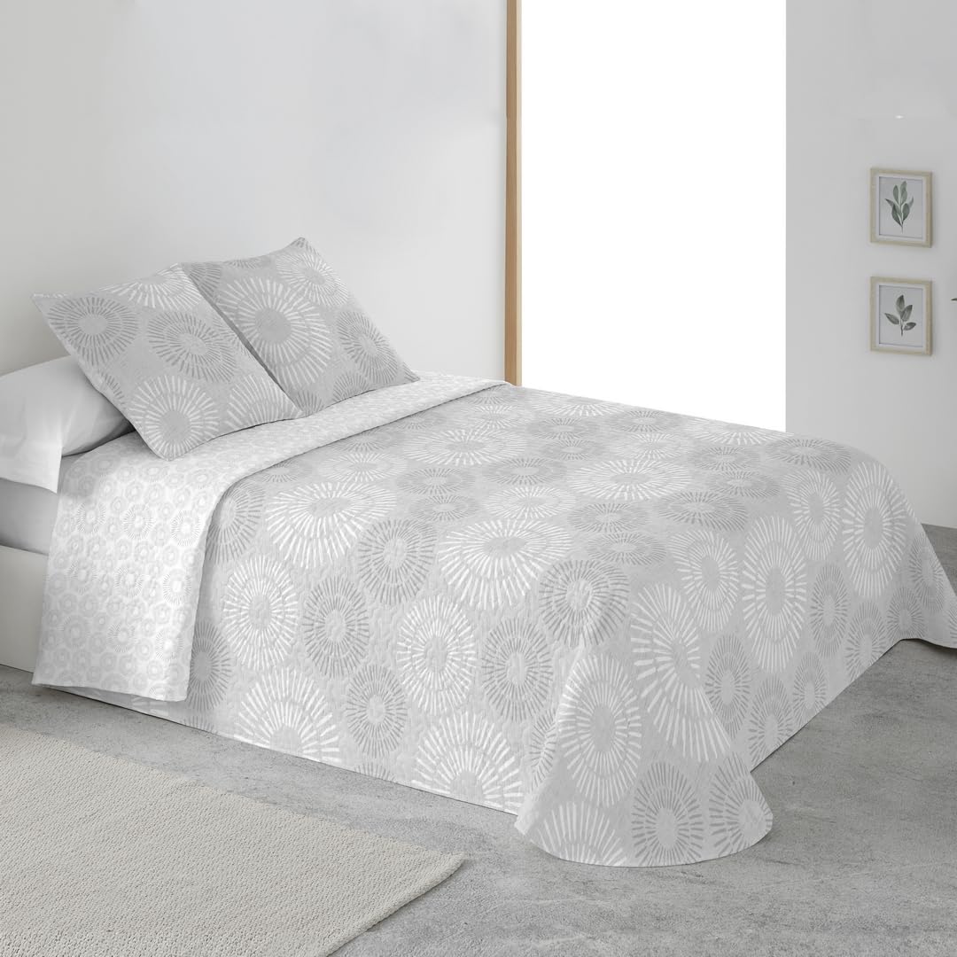 BOHEME Colcha Estampada Reversible Cosida Martina Gris Cama 105 cm - 200x270 cm