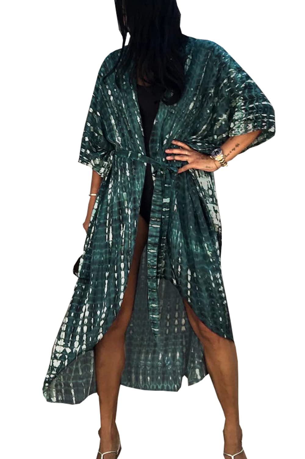 YouKD Summer Long Kaftan Bohemian Beach Kimono Swimsuit Cover Up Plus Size Dress for Women