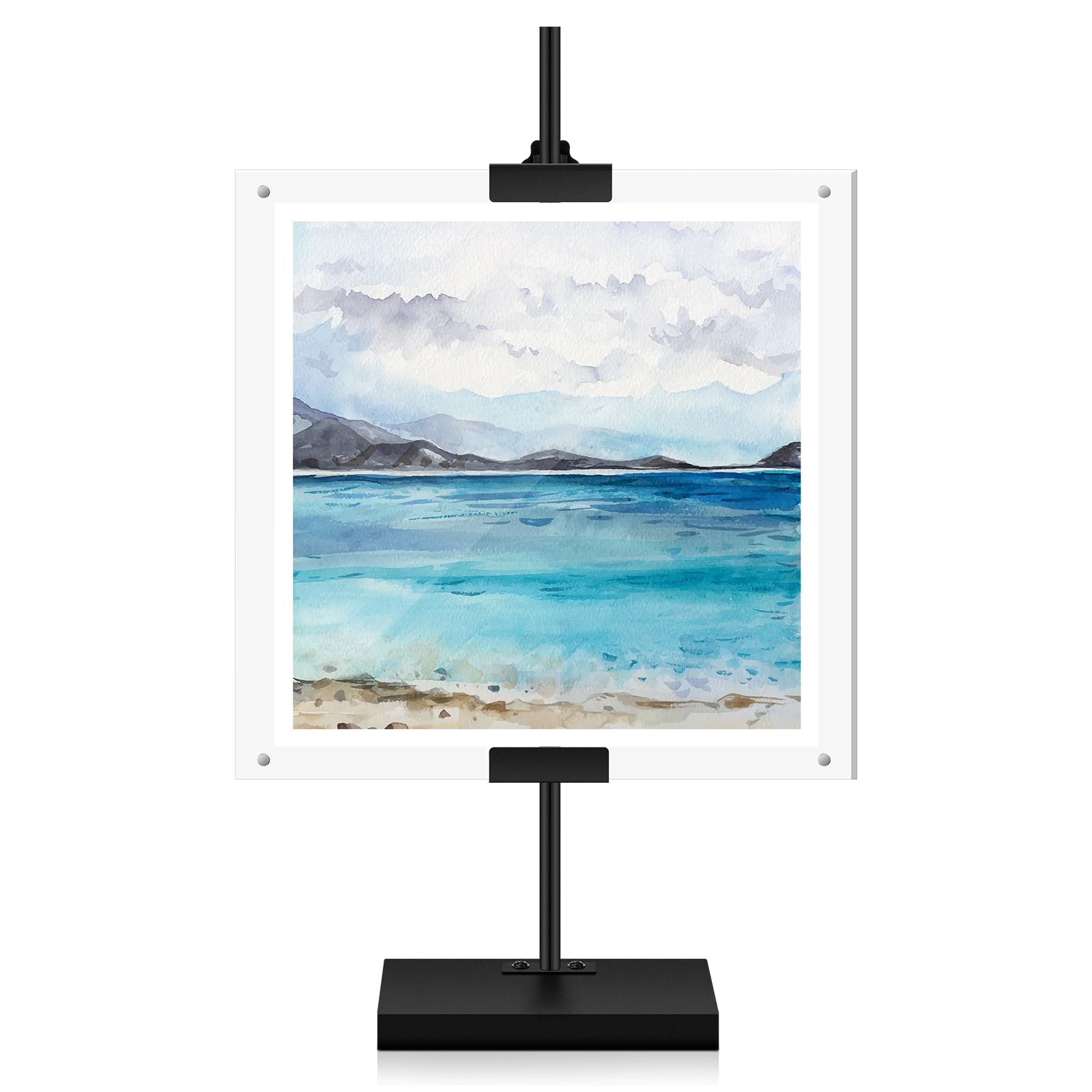 Yaocom Adjustable Metal Easel Stand with Acrylic Floating Photo Frame 16.5 Tabletop Frame Stand for Display Photos, Art, Poster or Signs Floor Heavy Duty Easel Holder for Home Exhibition Restaurant