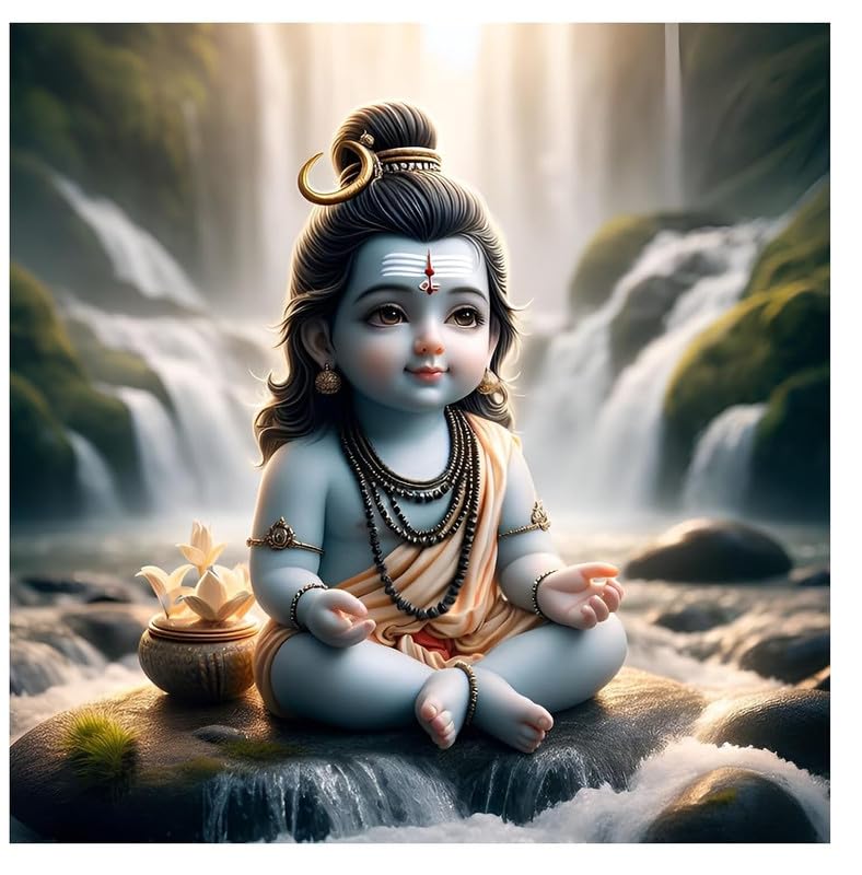 Image of British Terminal Cute little Bal Gopal Baby God Krishna| Kanha Ji | Laddu Lord Makhan Chor Painting Religious Poster for Pregnant Women for wall (matt thin vinyl,sticker,multicolor,unframed)| bj323