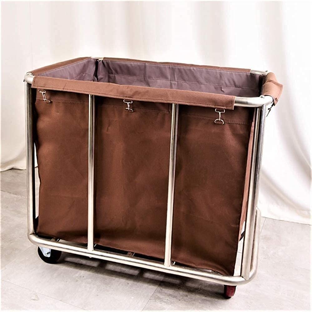 DFEDHF Shelf Movable Trolleys Removable Bags with Laundry Basket Rolling Laundry Sorter Stainless Steel Laundry Cart Hamper for Hotel/Home Storage Trolley,150Kg Load/Beige