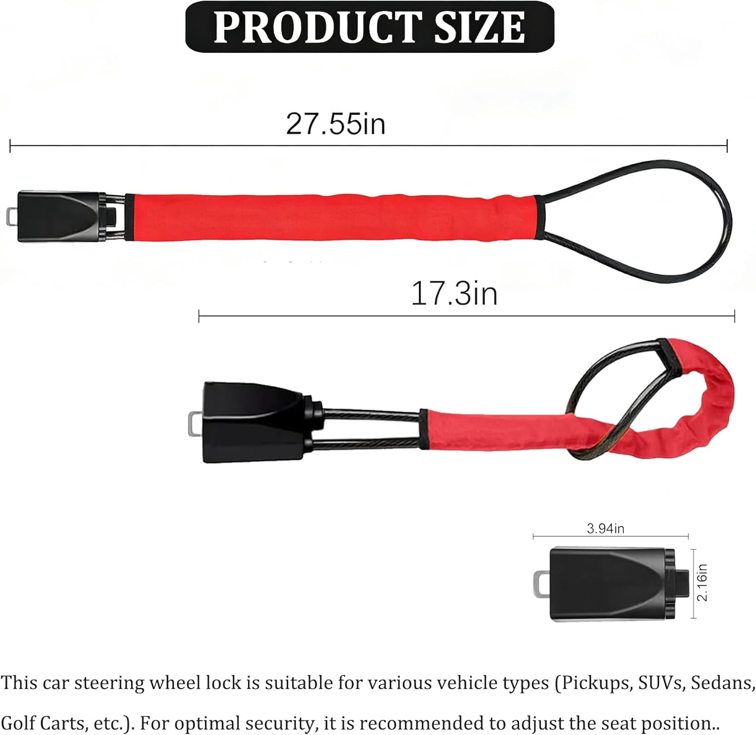 Car Steering Wheel Lock, Reliable Club Steering Wheel Lock Anti-Theft Device with 3 Keys, Max 17 Inch Length, Fits Most Vehicles, Trucks, SUVs, Vans, Golf Car Security Device - Red thumbnail