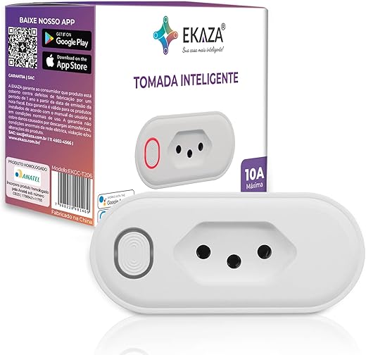 EKAZA TOMADA INTELIGENTE 10A, WI-FI, COMPATIVEL COM GOOGLE ASSISTENTE E ALEXA – T206
