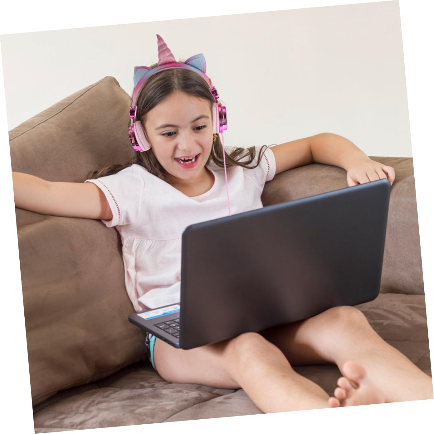 Uonlytech Cuffie Over Ear a Forma di Gatto e Unicorno, Strass, Microfono e Controllo Volume, Cavo 1,2m per Smartphone e Tablet