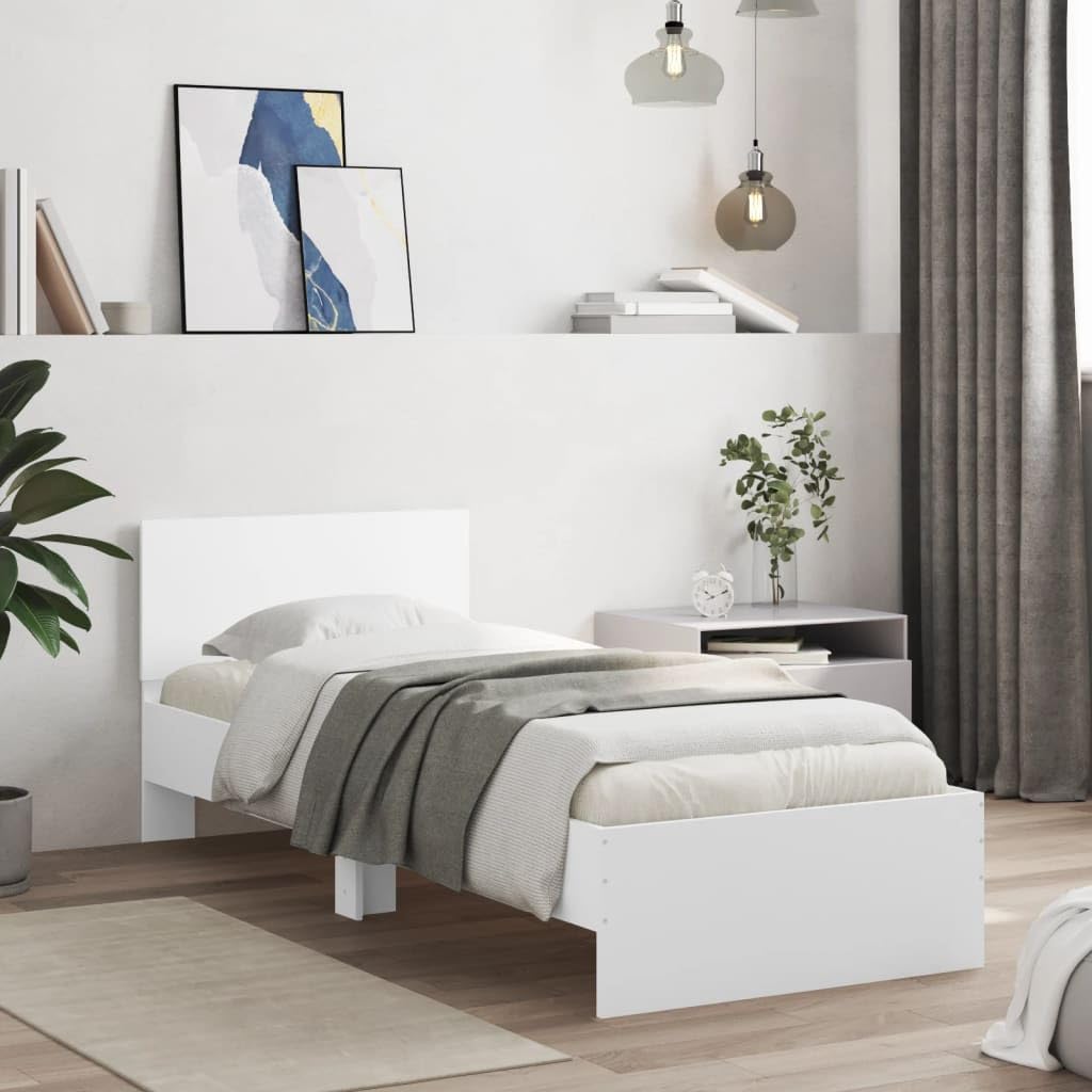 IKAYAA Cama Madera 90 x 190 cm con Cajones y Luces LED, Marco de Cama con Almacenamiento y Listones de Madera, Cama Individual, Marco De Cama, Bed Frame, Cama Juvenil 90 x 190 cm Blanco