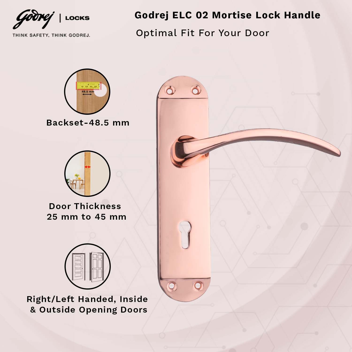 Godrej Mortise Door Lock Handle Set | ELC 02 | 6-Lever Security | Reversible Latch | Corrosion Resistant | for Wooden Doors (Rose Gold Finish) | 1 Year Warranty — Amazon image 5