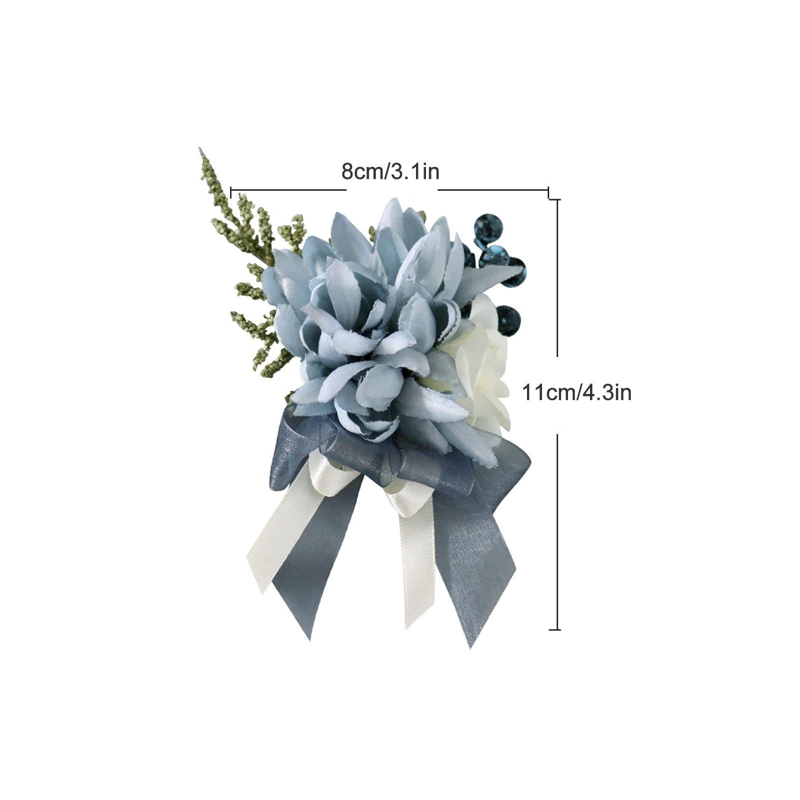 ZYLLZY 2Pcs Wedding Wrist Flower Set,Artificial Haze Blue Boutonniere Wrist Flower with Silk Flower Berry and Ribbon Decoration for Bride and Groom Prom Wedding Ceremony - Image 2