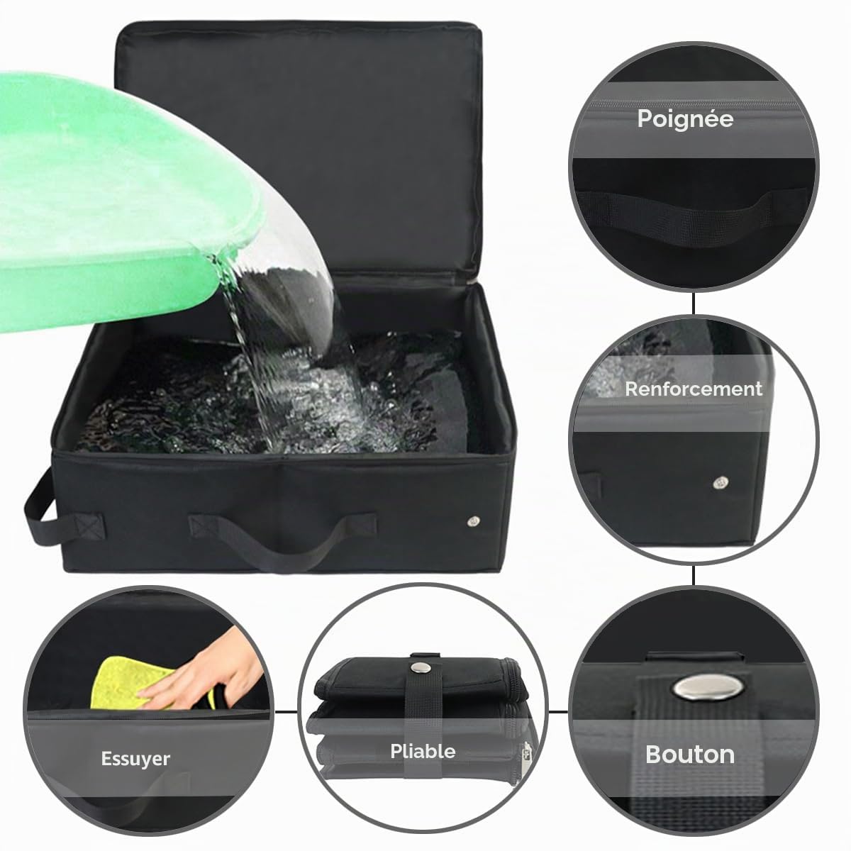 Bac a Litiere de Voyage pour Chat avec Couvercles, Pliable Litiere Portable pour Chat, Imperméable, Résistant pour Chaton, Lapin Voiture, Intérieur, Camping, Voyage, 40 * 30 * 15cm, Noir