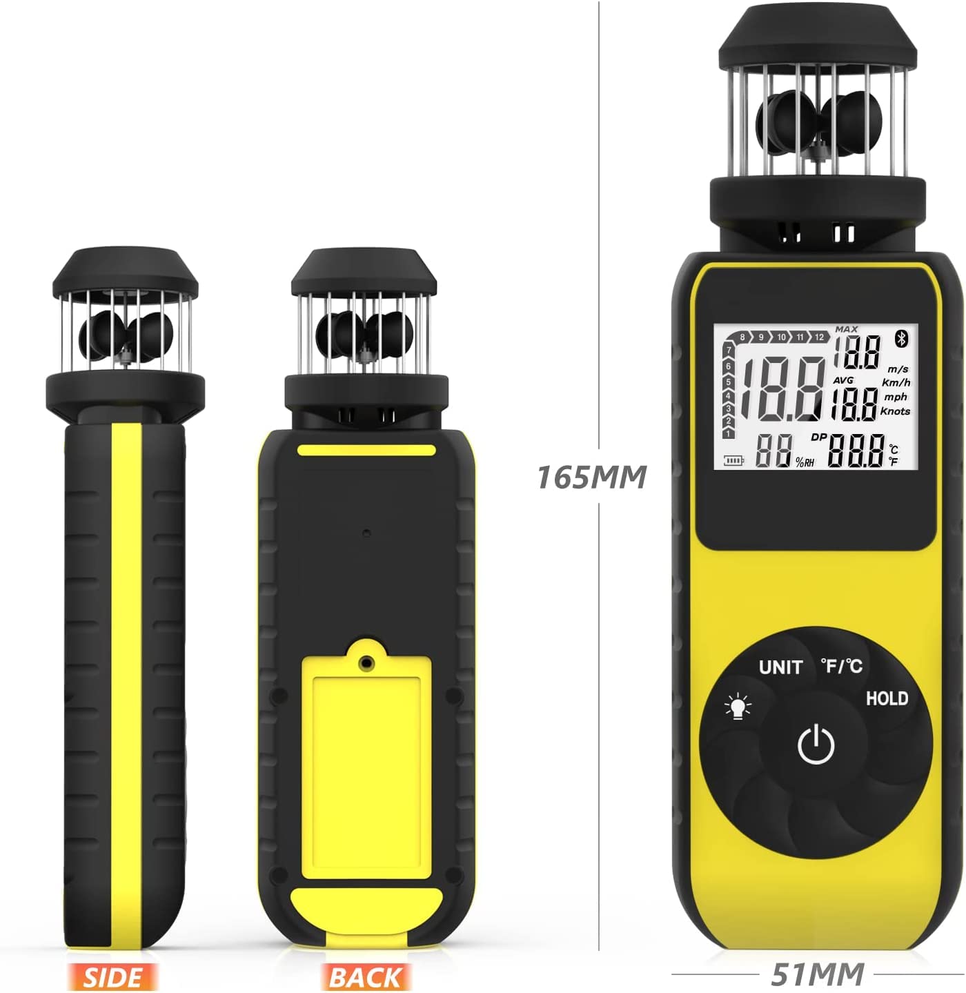 Cup Windmesser Handheld 360° Wind Speed Meter Gauge RQ-881M 0,7-42 m/s Temperatur Kompass für HVAC Segeln Drohnenflug
