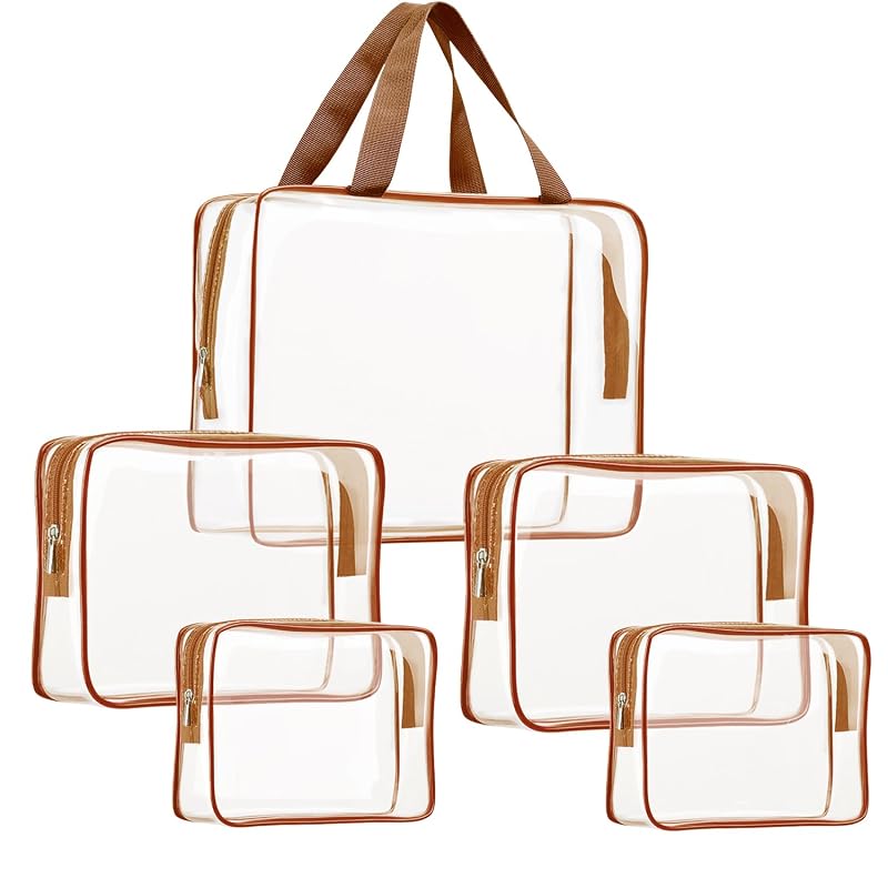 ROYBENS Kit com 5 Necessaires Transparentes de PVC para Viagem com Zíper