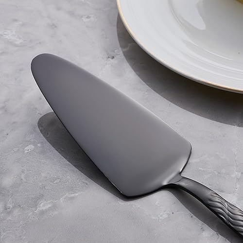 Miniatura 6 de FULLYWARE Juego de corte de pastel negro, juego de cuchillo y servidor de acero inoxidable, juego de cortador de pastel para bodas, cumpleaños,