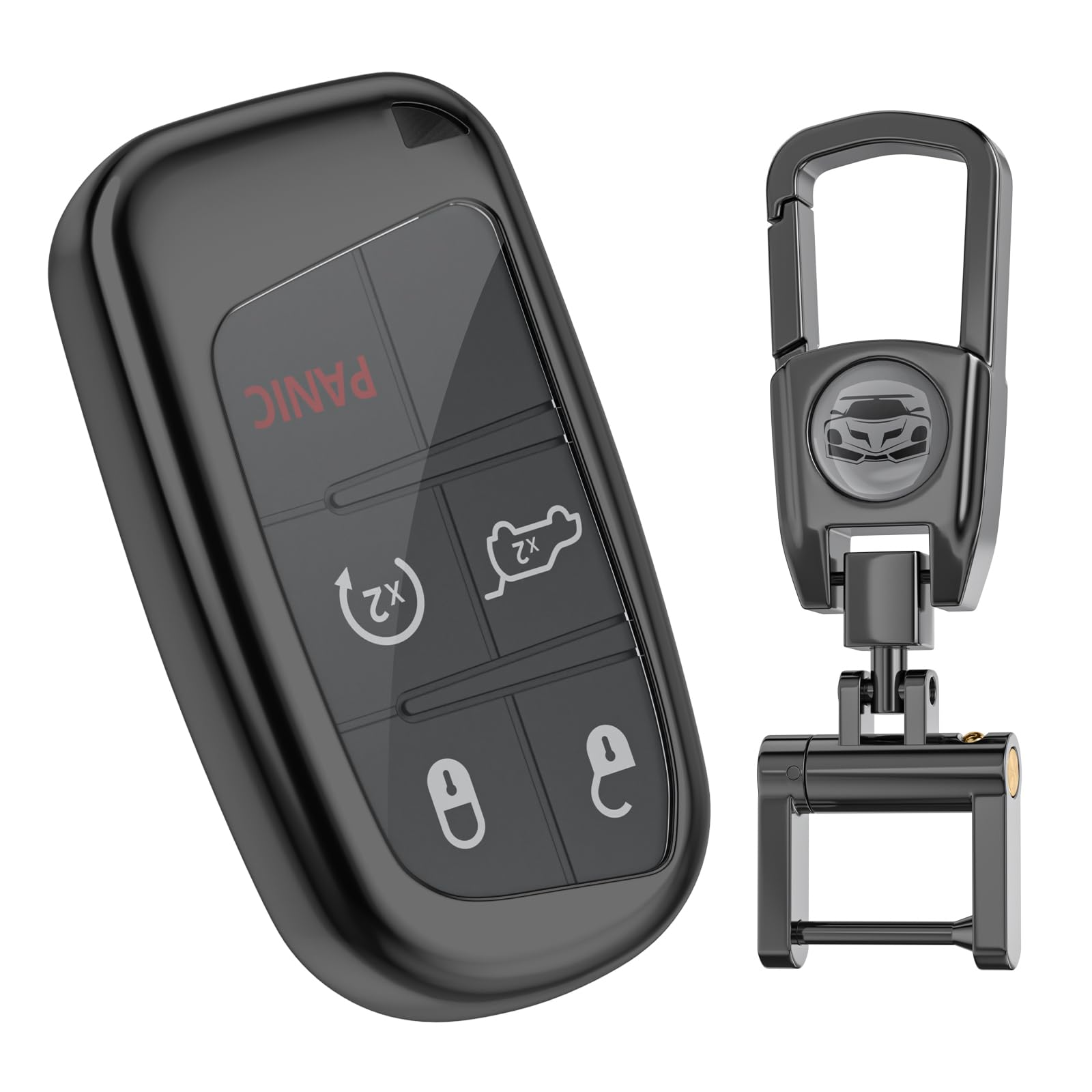 for Jeep Key Fob Cover with Keychain.No Screws Required for Installation. Compatible with Grand Cherokee Renegade Chrysler 200 300 Dodge RAM Durango