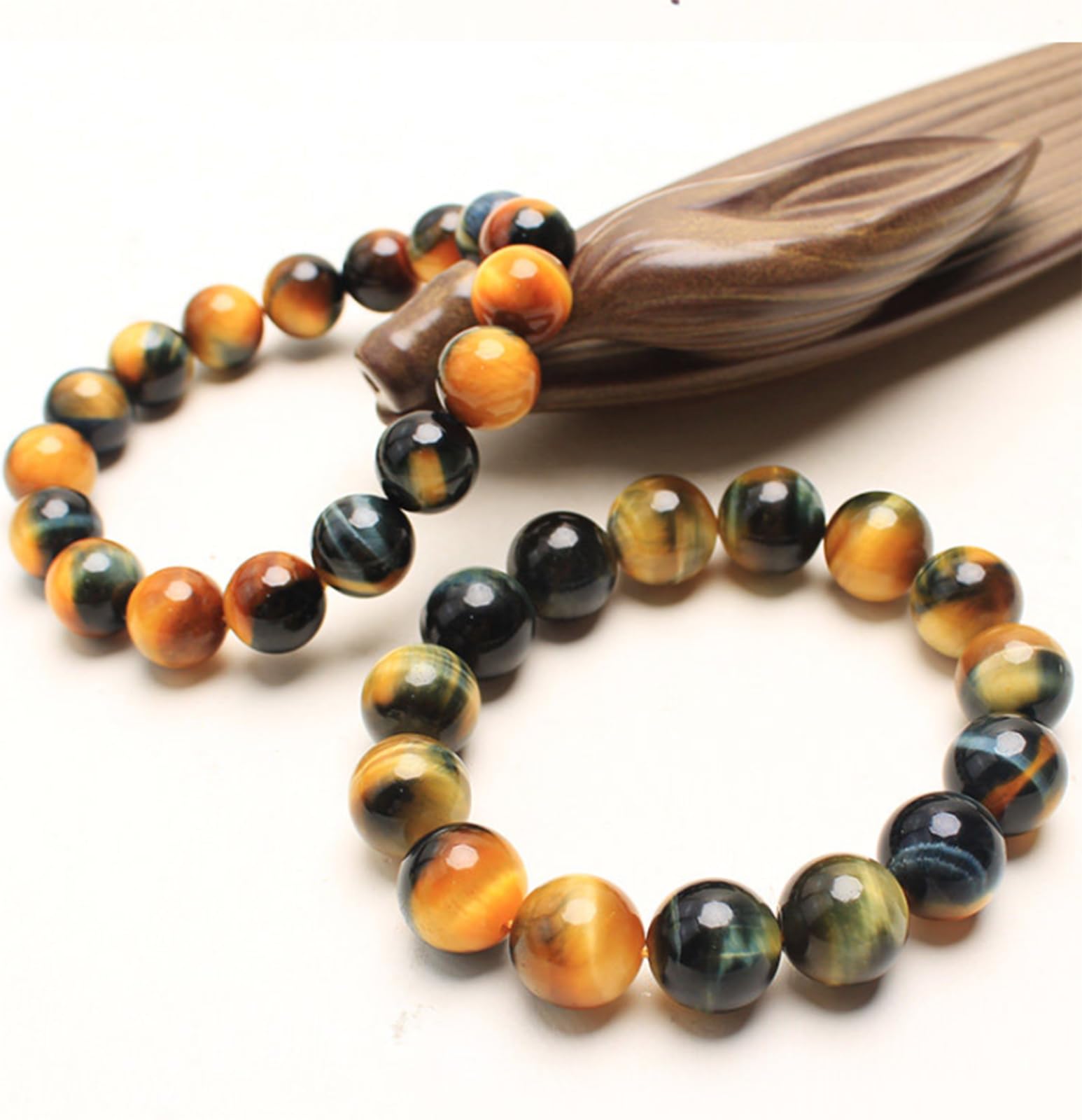 Handgefertigte Armbänder aus runden Kristallperlen, natürliches gelbes und blaues Tigerauge-Armband, Edelstein-Stapelschmuck für Damen und Herren, Geschenkidee,14mm