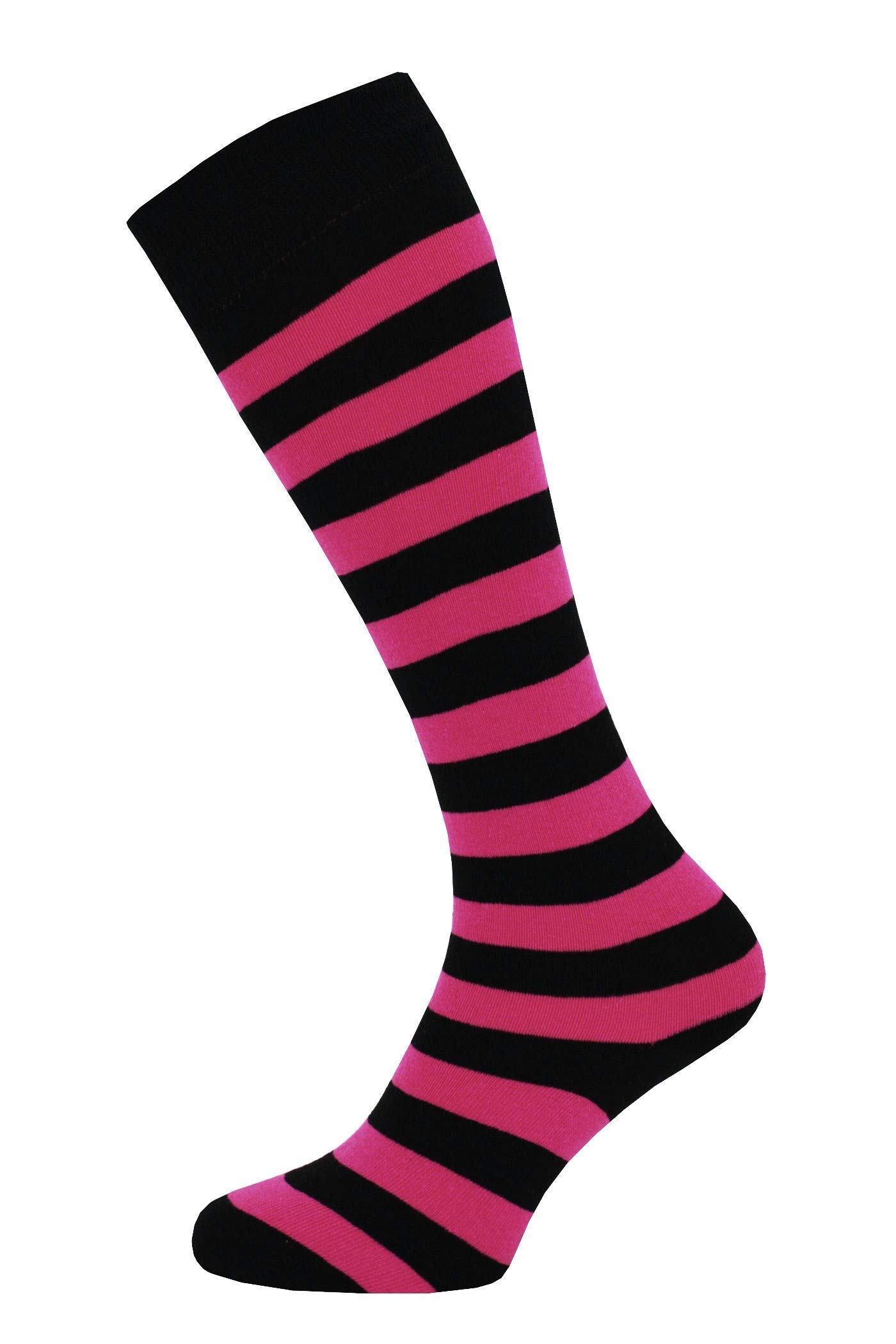 Macahel Ladies Striped Stripey Knee high socks Size 4-8 (Black & Fuschia)