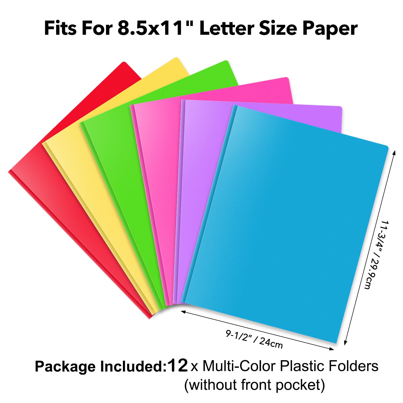 Briartw 12 Pack Colors File Folder,Heavy Duty Plastic Pocket Folder with Prongs for Letter Size Paper,2 Pockets and 3 Prongs,As Well As 2 Card Slots,for Office and School Staff or Students - Image 2