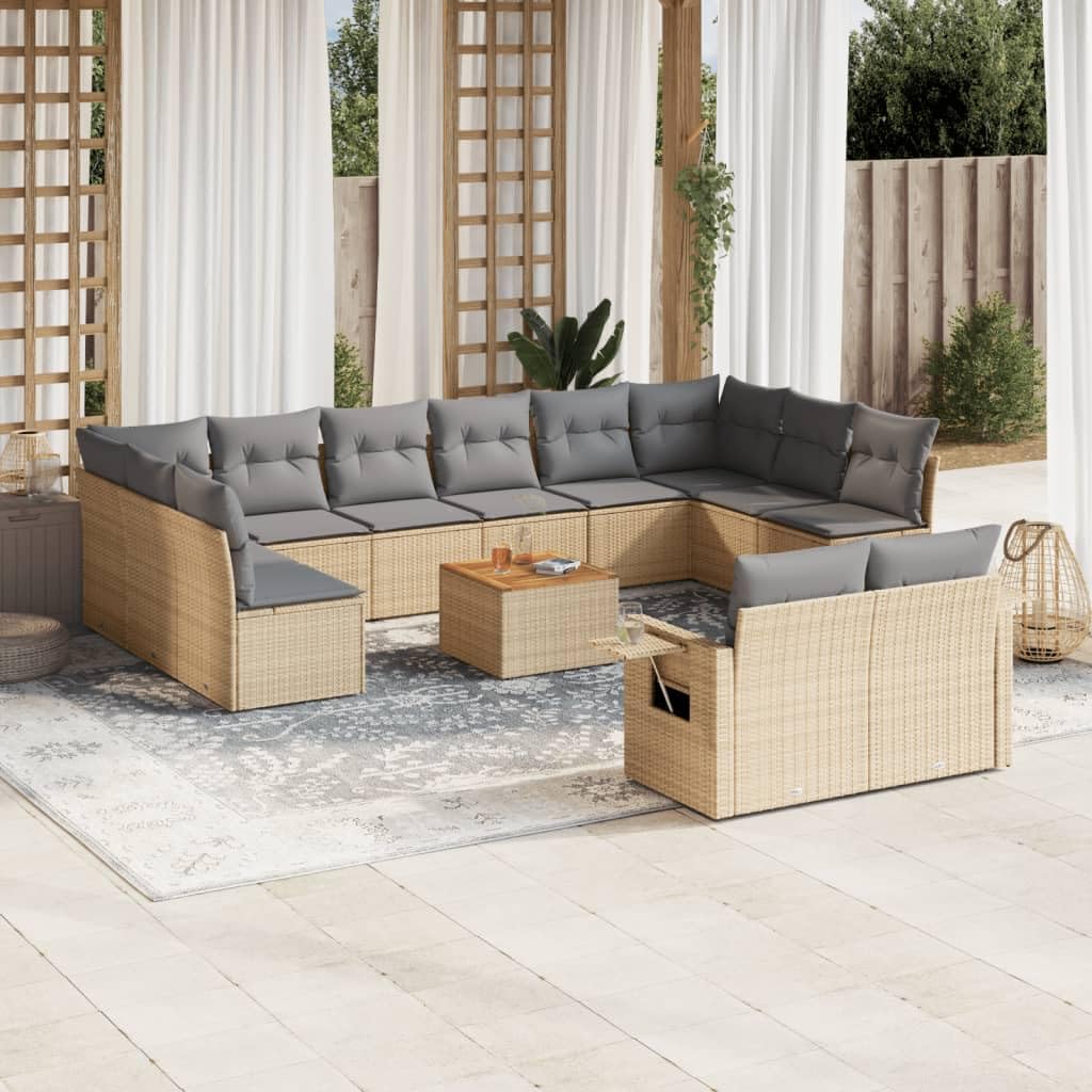 ZEYUAN Set Divano da Giardino 13 pz con Cuscini Beige in Polyrattan,Set di Conversazione per Patio,Set di Mobili da Giardino,Set Divani da Giardino-3224799