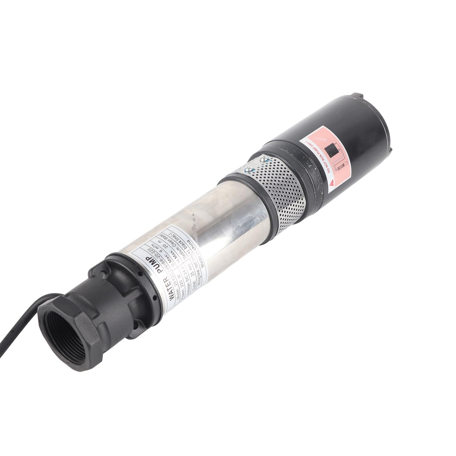 Bomba de pozo profundo solar de 24 V, 220 W, acero inoxidable IP68, alta eficiencia y 20 m de máxima, ideal para riego agrícola, acuicultura y uso doméstico
