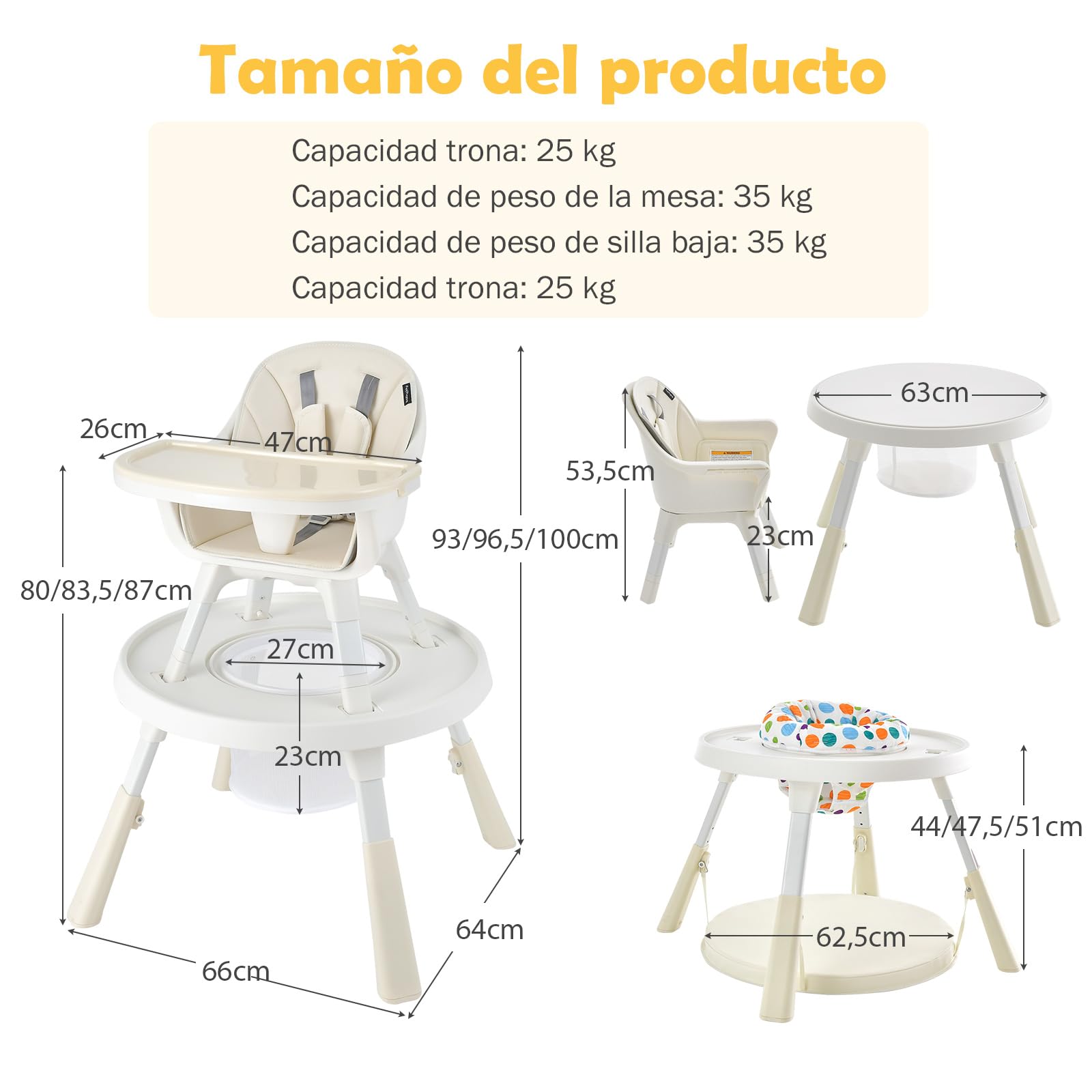 COSTWAY Trona para Bebe 6 en 1, Trona con Altura Regulable con Bandeja de 2 Niveles y Cesta, Centro Actividad para Niños Set Mesa y Silla con Bloques para Niños y Bebés de 4 a 72 Meses (Beige)
