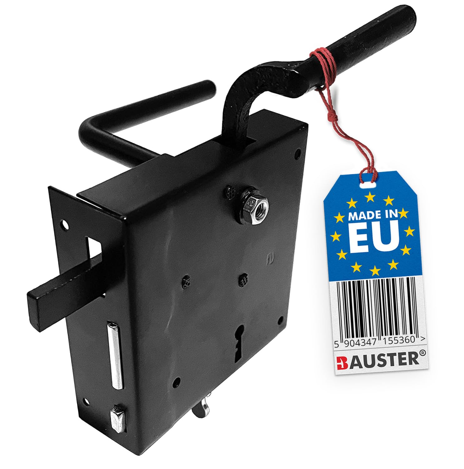 Kastenschloss Schwarz Links/Rechts – Pulverbeschichtetes Aufschraubschloss aus Stahl – Rostfrei & Robust – Stumpfdrücker-Länderschloss mit Griff (RECHTS)