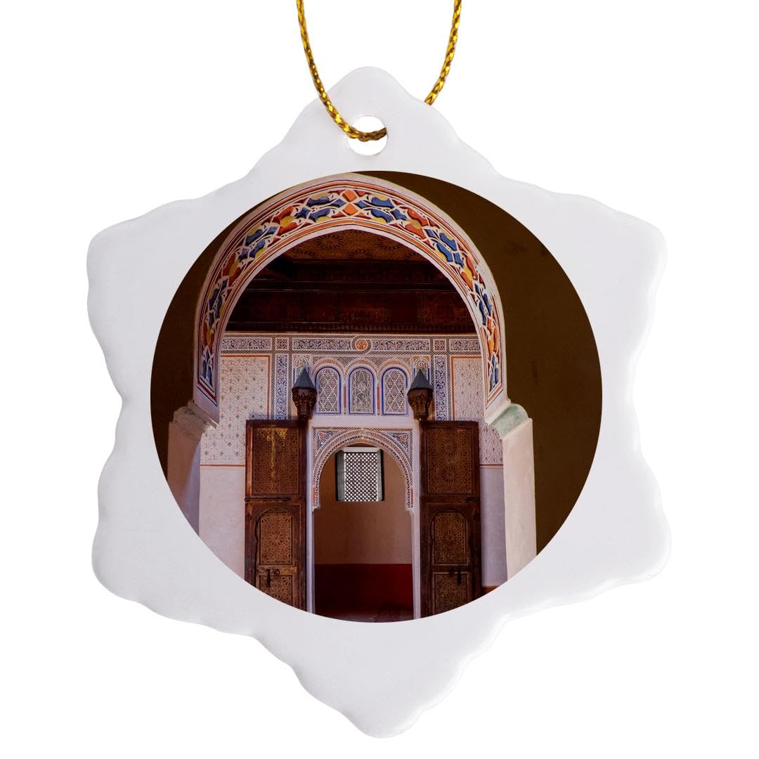 3 inch Snowflake Porcelain Ornament - Morocco, Marrakech. Inside a House. Zelij Traditional Moroccan Tiles. Morocco