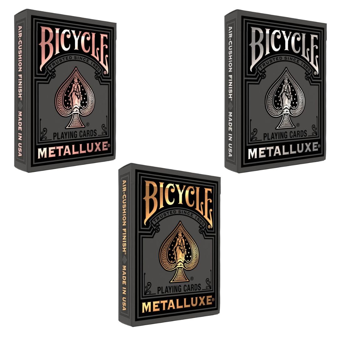 Bicycle Black Metalluxe 3 Pack Bundle – Includes Gold, Silver, and Rose Gold Playing Card Decks