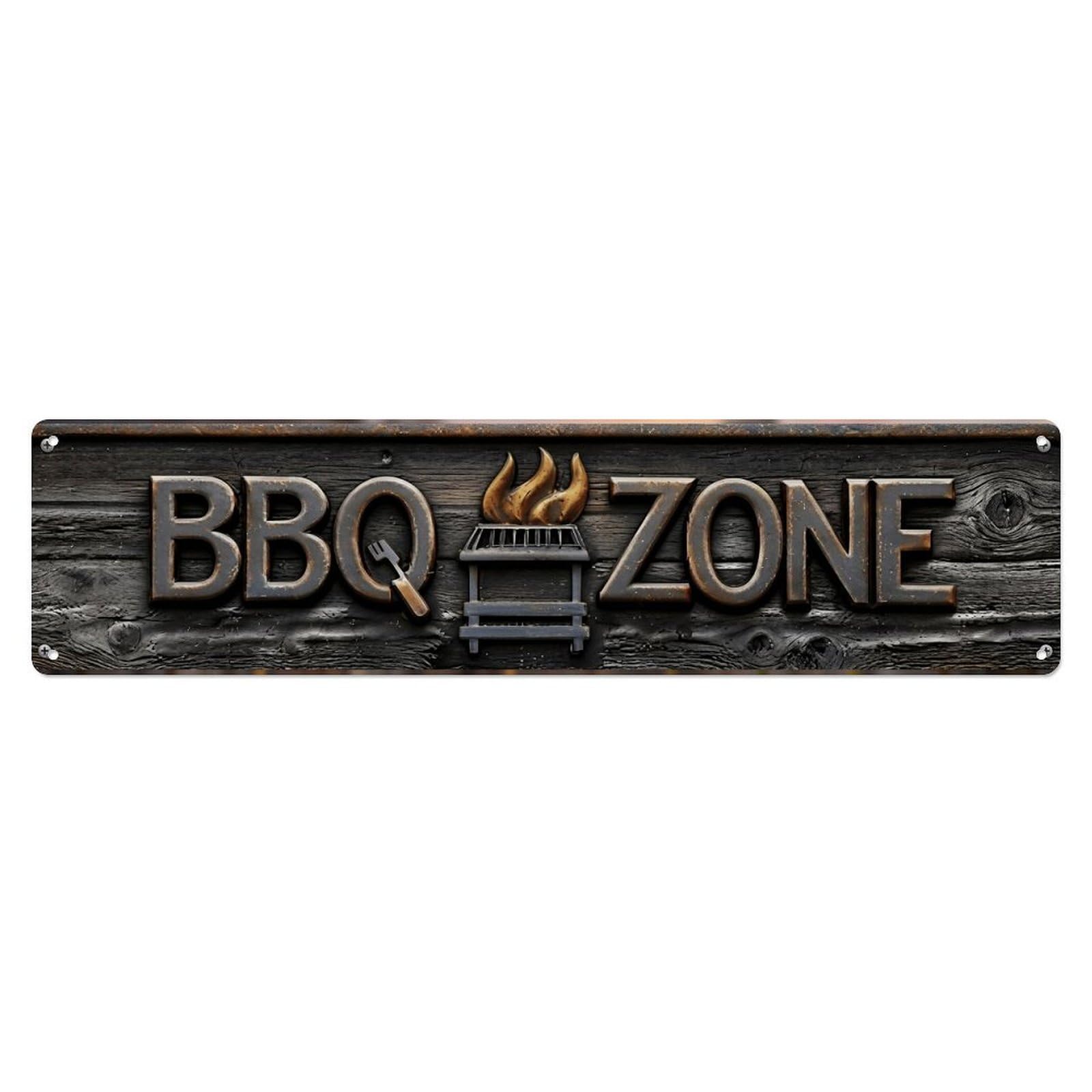 Okahys 4X16inch(10X40cm) Bbq Barbecue Zone Backyard Sizzle Vintage Metal Tin Sign