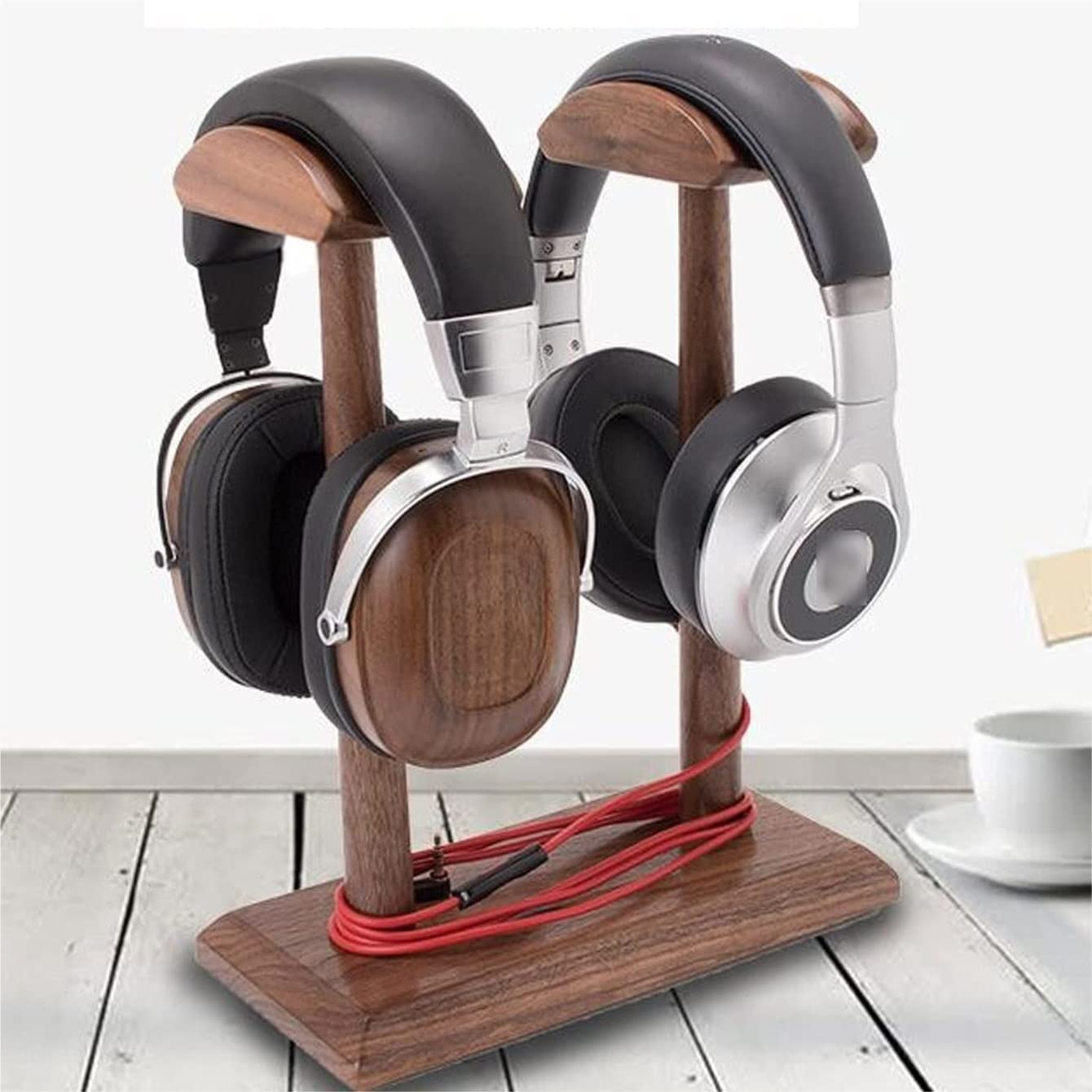 Gaming Accessori Doppio Supporto per Cuffie Supporto per Cuffie in Legno Massello Naturale Semplice E Generoso Stand Over-Ear da Gioco(Walnut)