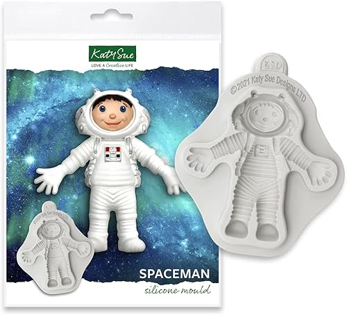 Katy Sue Molde de silicona para astronauta/astronauta para decoración de pasteles y manualidades. La figura mide 3.9 pulgadas de alto, 3.7 pulgadas