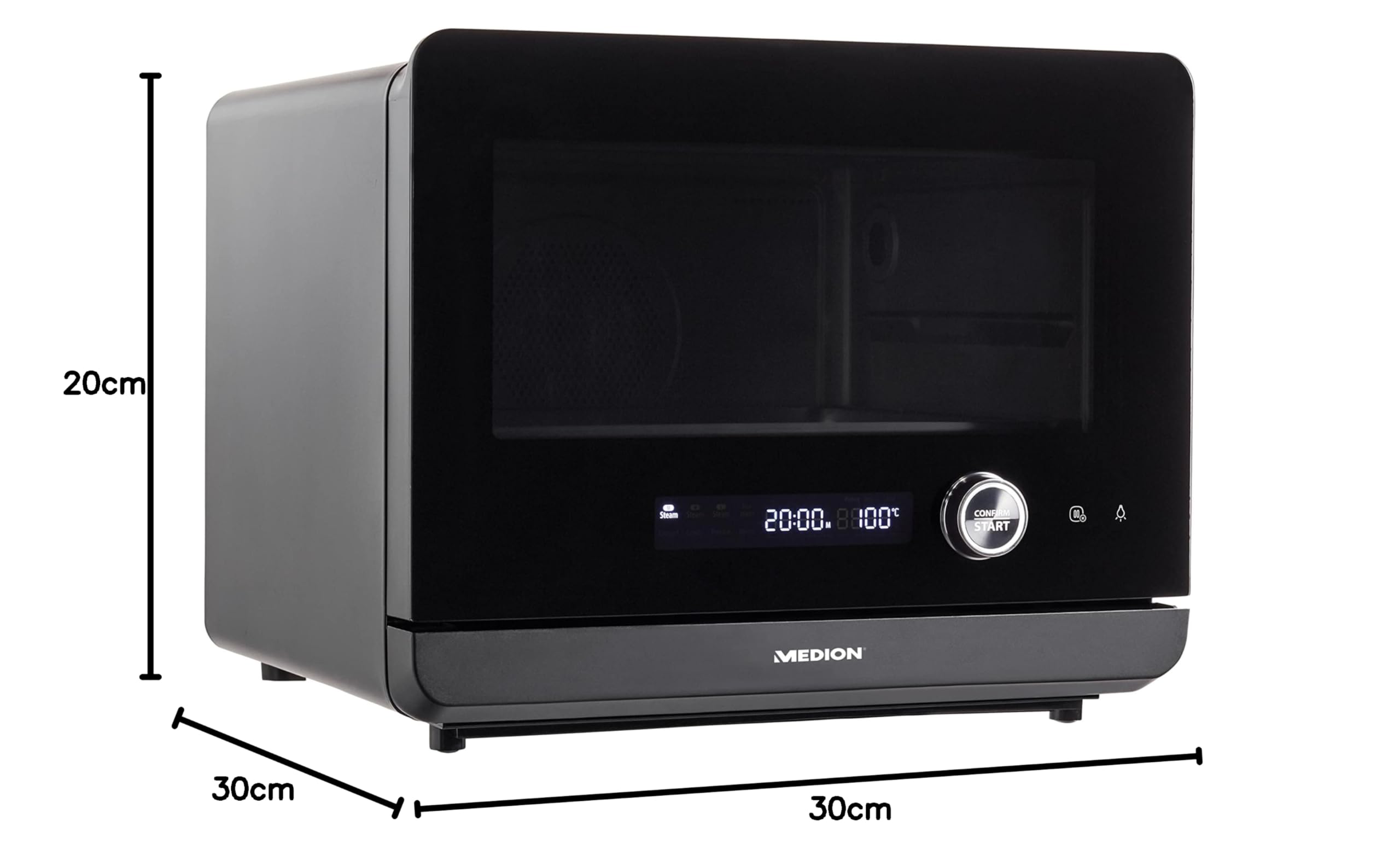 MEDION Dampfbackofen (Dampfgarofen, 2.150 Watt Dampfleistung, 1.500 Watt Heißluftleistung, freistehend, Wassertank, LED Display, Auftaufunktion, 40 Automatikprogramme, 35°C - 230°C, MD10450)