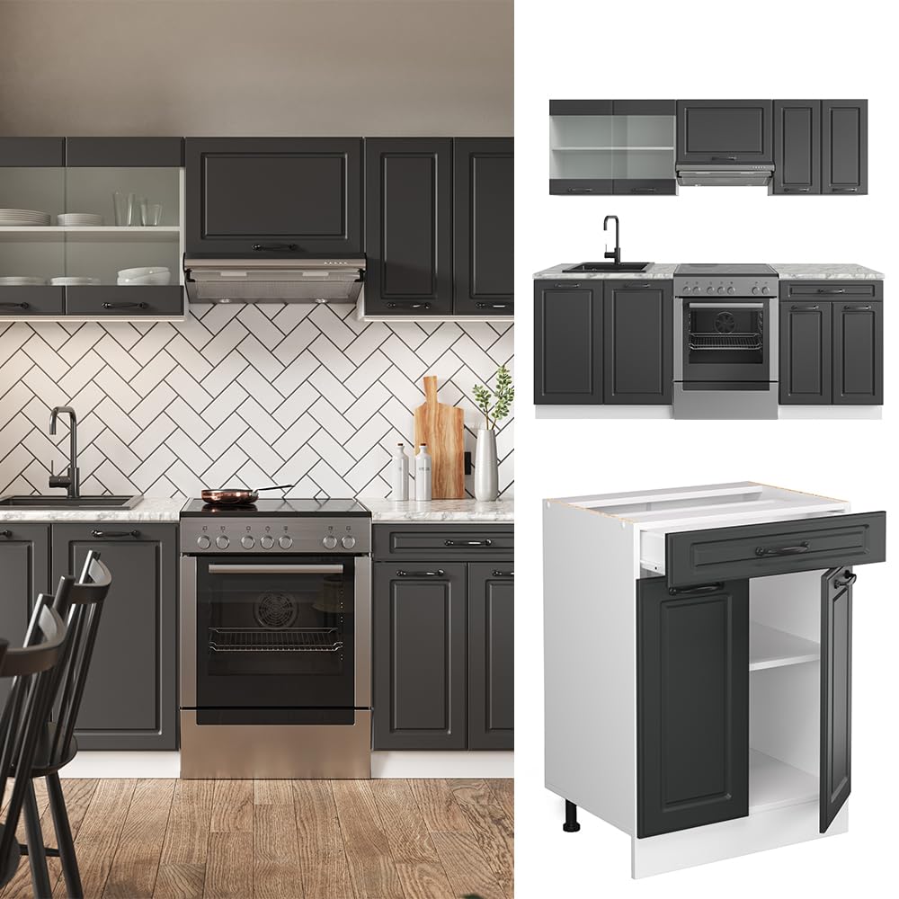 Vicco Cucina componibile R-Line, Antracite rustico/bianco, 200 cm, PL Antracite, adatto per l'espansione individuale con moduli aggiuntivi