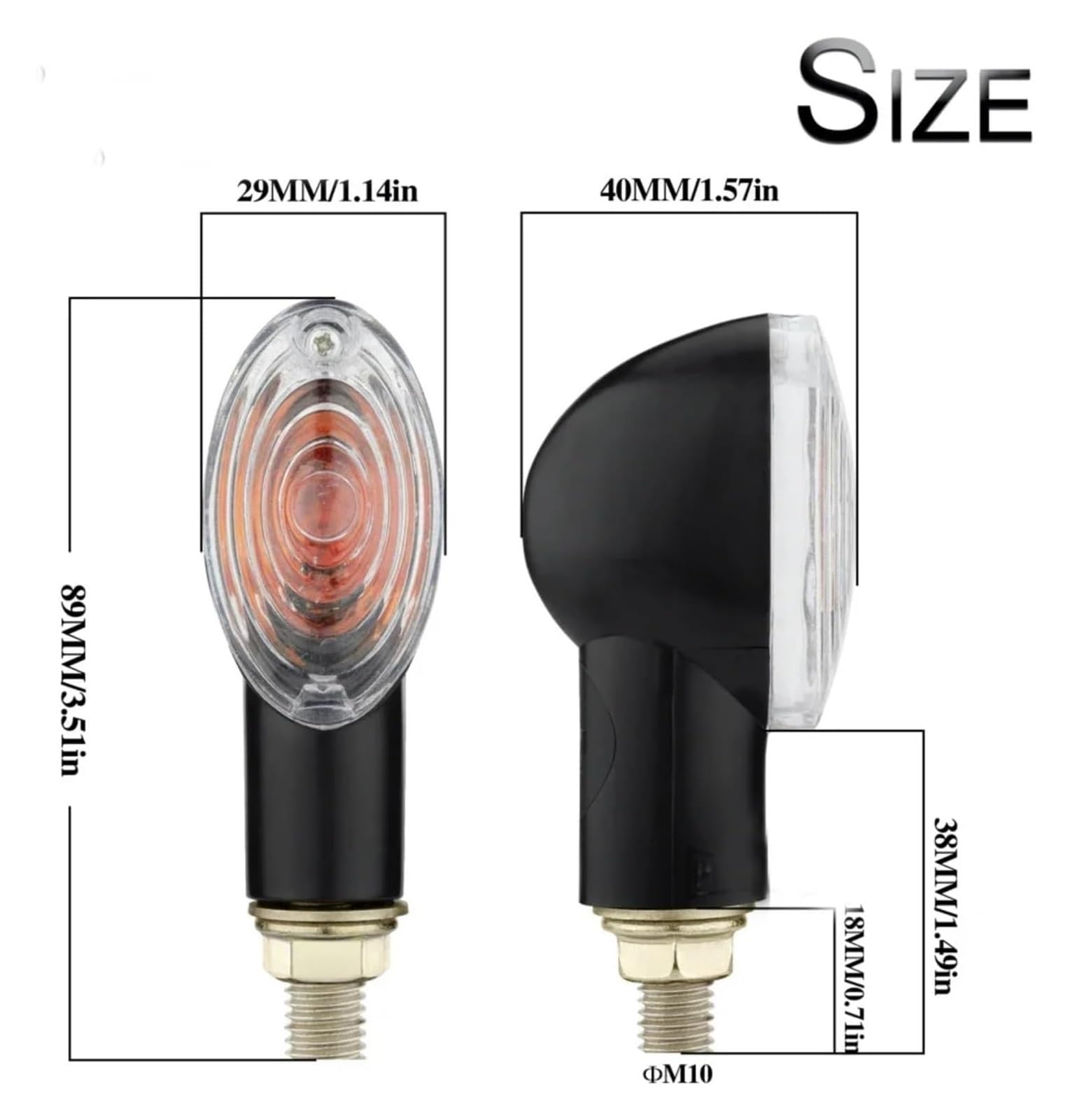 Indicatore di direzione Moto 12V 10mm Freccia per Moto Indicatore di Direzione Luci Segnalazione Ambra Indicatori Lampeggianti Lampade(2pcs)