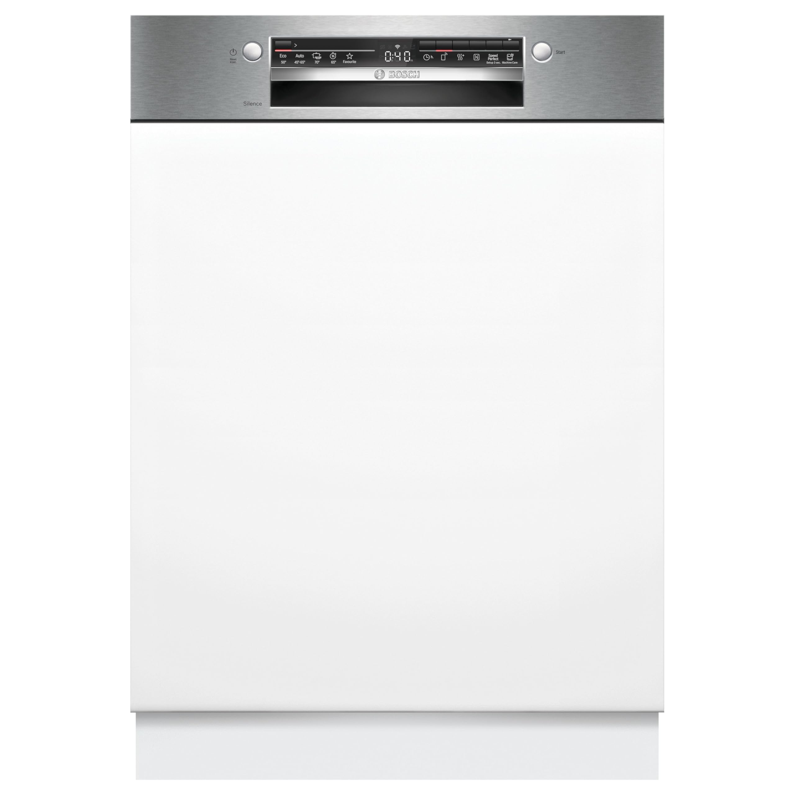 Bosch SMI2ITS09E Serie 2, Smarter Geschirrspüler Teilintegriert 60 cm, Besteckkorb, Spülmaschine mit Programmassistent, Extra Trocknen, VarioSpeed, Extrem Leise, Höhenverstellbarer Oberkorb, Edelstahl