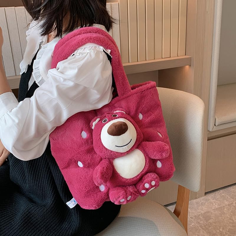 AEPRO - 30cm Cute Lotso Plush Bag Strawberry BEARs Soft Shoulder Backpacks Kawaii Plushie Bag