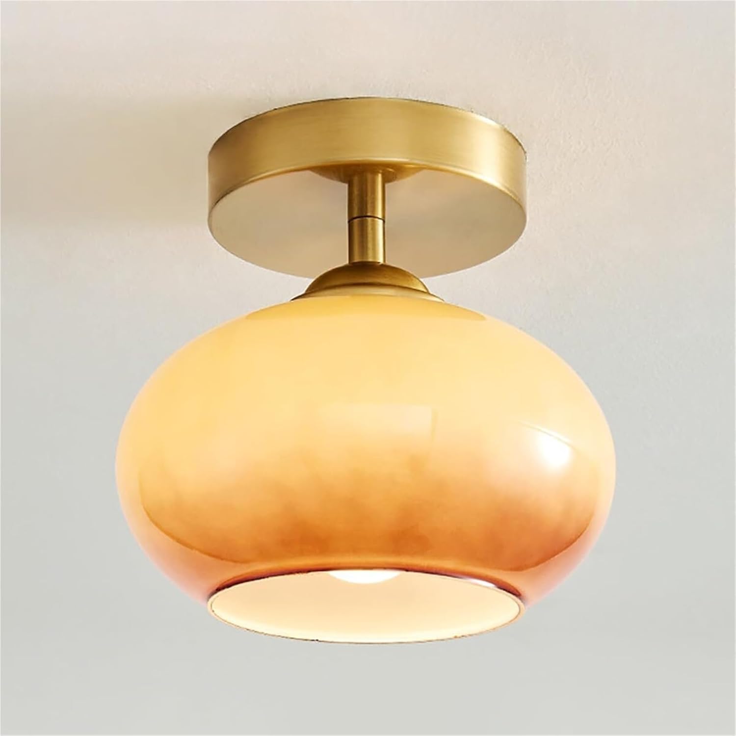 Semi Flush Mount Ceiling Light - Small Smoky Gray Glass Globe, Brushed Gold Brass, Mid Century Modern Vintage Lighting for Hallway(Orange)