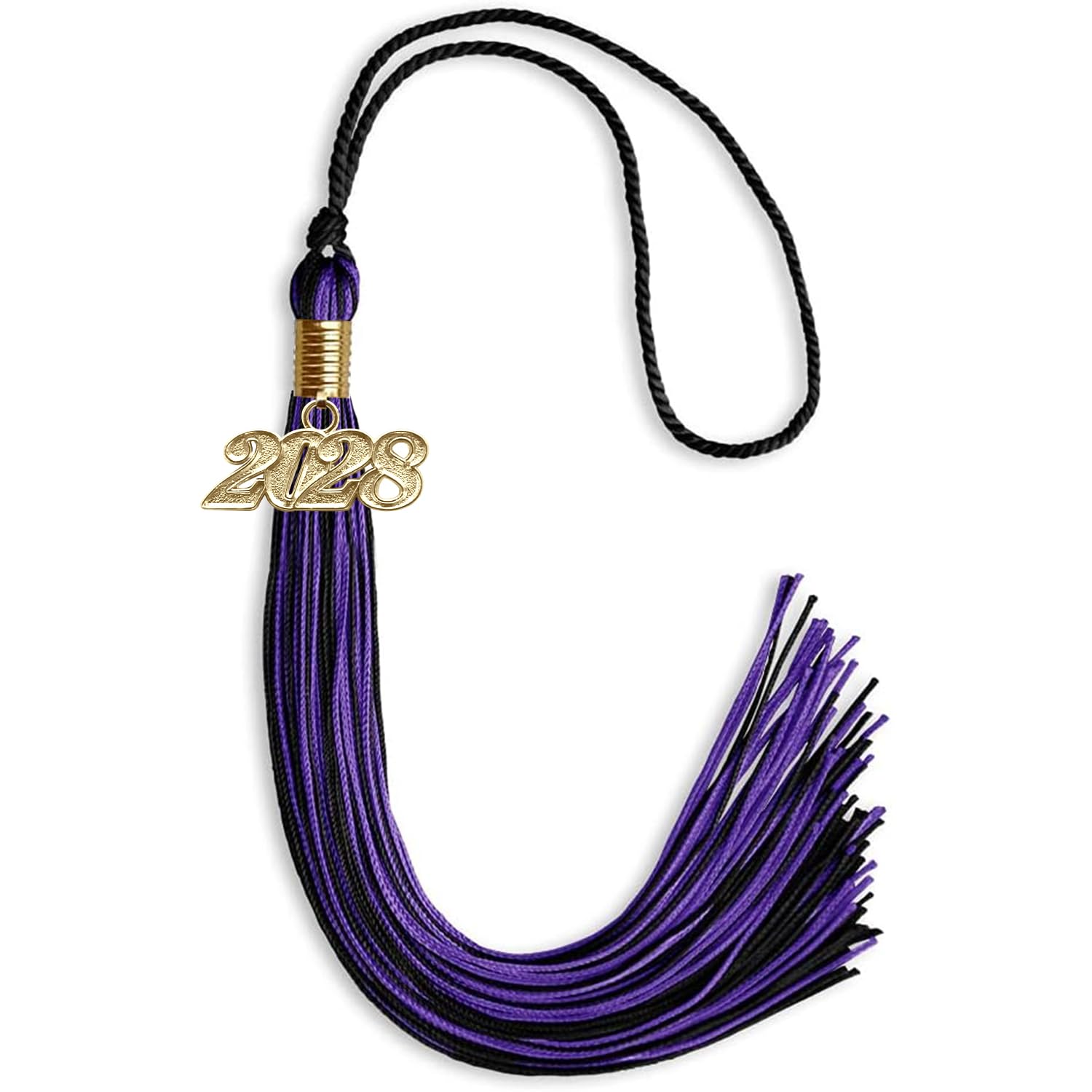 Endea Graduation Mixed Double Color Tassel with Gold Date Drop (Black/Purple, 2028)