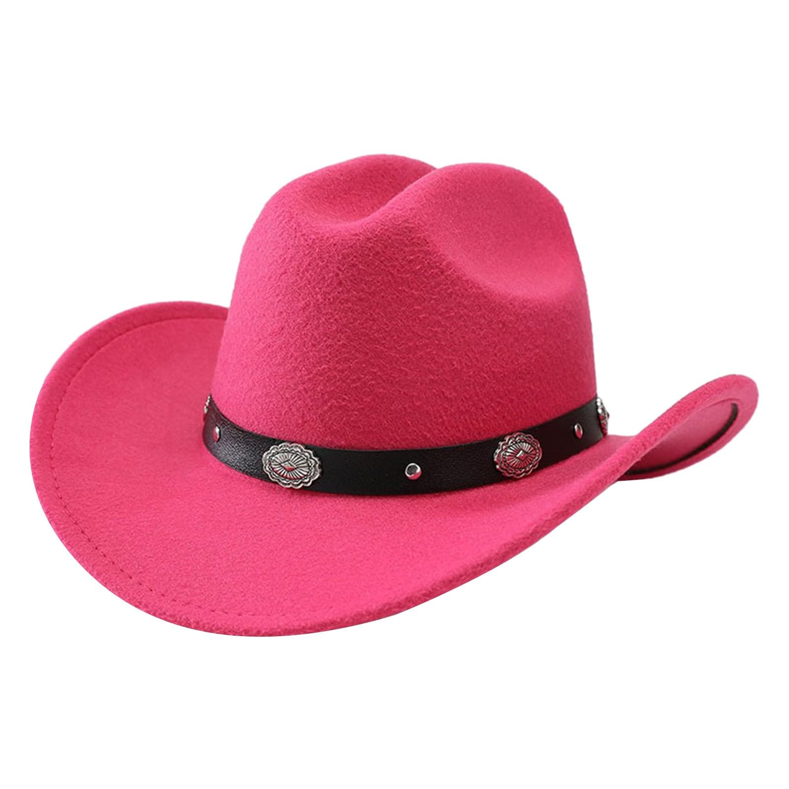 Cowboy Hat for Men and Women Fancy Dress Party Costume Outfit Western Cowgirl Hat with Blet Sun Protection Soft Hats Wide Brim Outdoor Cap Adjustable Soft Felt Classic Cowgirl Hats Pink