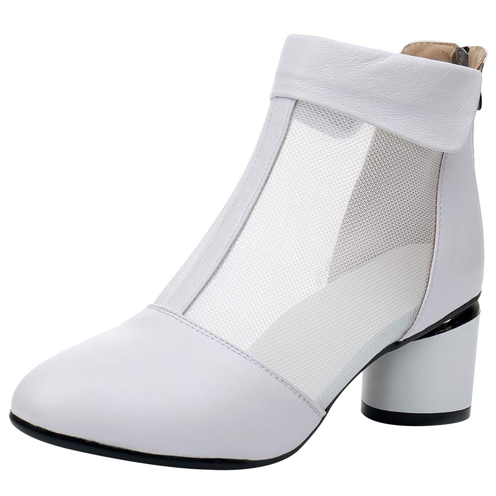 Mujer Elegante Talón de Bloque Botines Respirable Malla Ahuecado Verano Pumps Botas