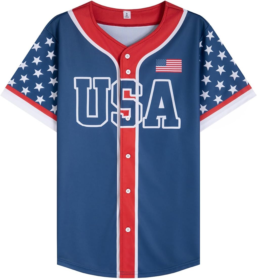 American Flag Button Down Shirt USA Baseball Jersey for Women Patriotic Shirts 4th of July Casual Tee Blouse Tops