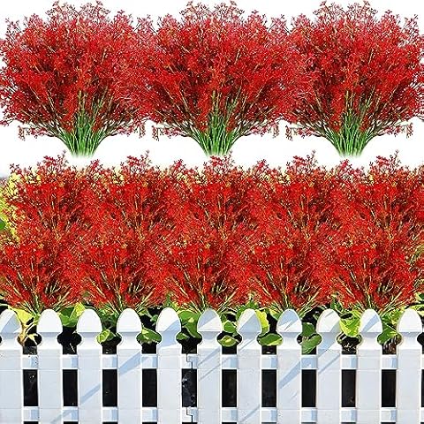 Glitinsel 30 Bundles Baby Breath Artificial Flowers for Outdoors UV Resistant Plastic Faux Babys Breath Large Artificial Flowers Bouquet for Wedding Garden Porch Patio Decor(Red) Cover