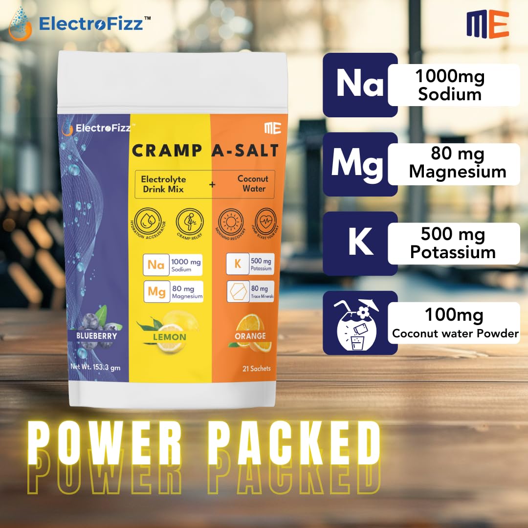 Cramp A-salt Electrolyte Mix | Sodium, Potassium, Magnesium, Coconut Water Powder | Zero Sugar (21 sticks, Mixed flavours) - Image 2 thumbnail