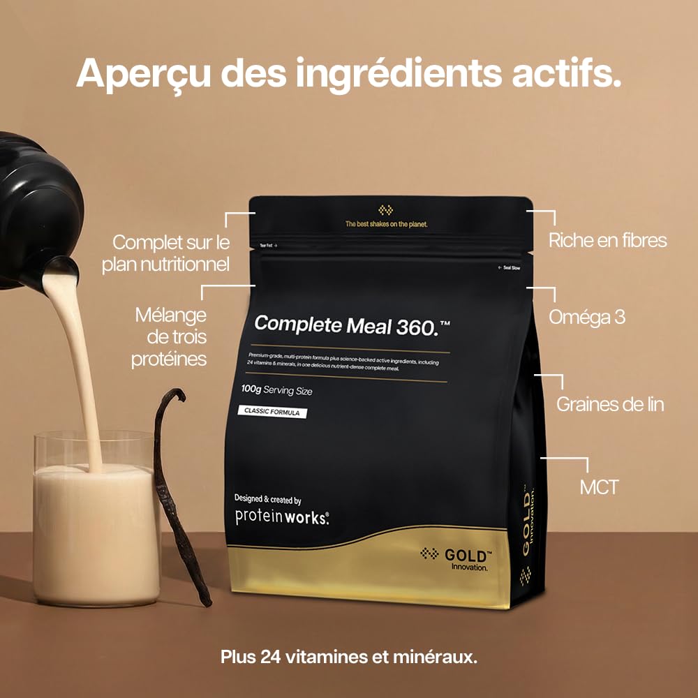 Protein Works | Complete Meal 360 - Gold, Chocolat Onctueux, 1kg | Substitut de Repas, Riche en Protéine & Fibres, Nutritionnellement Complet, 165 Bienfaits, 24 Vitamines & Minéraux, Oméga 3