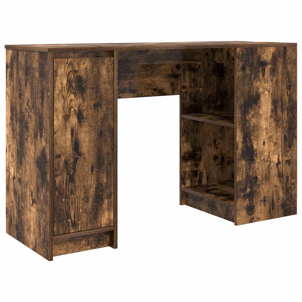 Scrivania con vano portaoggetti, rovere affumicato, 120 x 42 x 76 cm, segretario in legno con robusto piano del tavolo, versatile, per ufficio e soggiorno, superficie facile da pulire