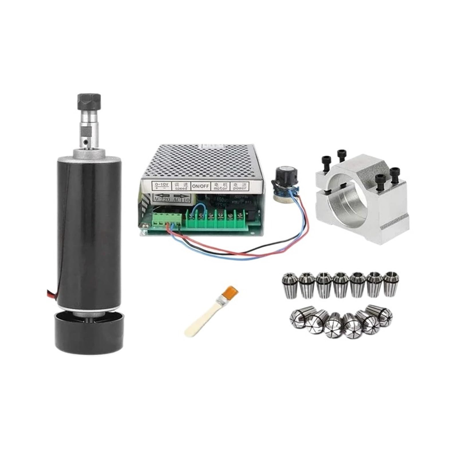 Spindelmotor, 0,5 kW luftkühlter Spindelmotor ER11 Spannfutter CNC 500 W Spindel-Gleichstrommotor + 52-mm-Klemmen + Netzteil-schwindigkeitsregler,Kleines Volumen und hohe Geschwindigkeit(Clamp)