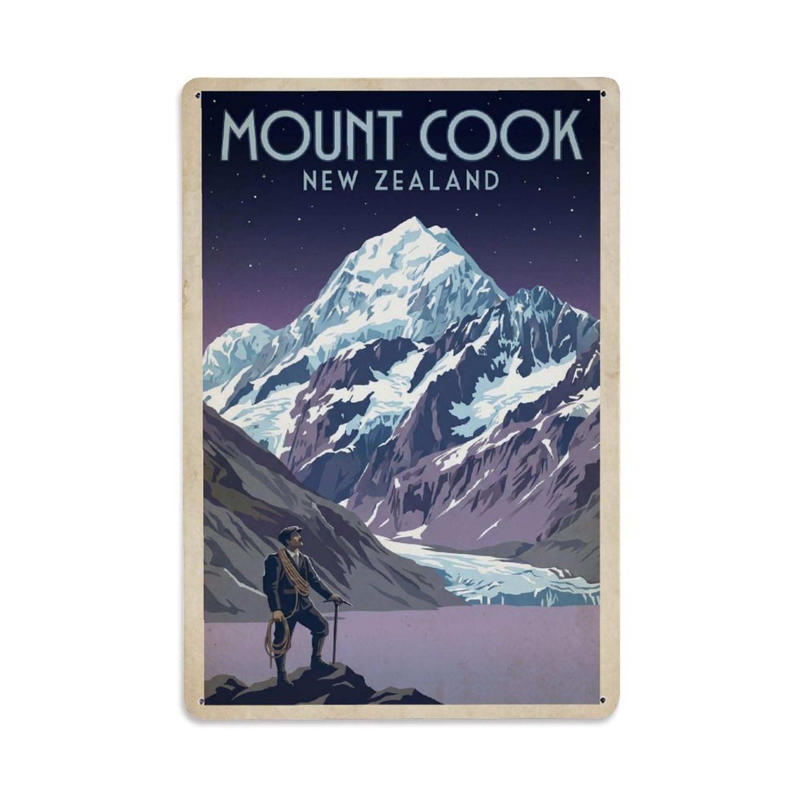 Gead 8X12inch Style New Zealand Mount Cook Retro Travel Metal Tin Sign